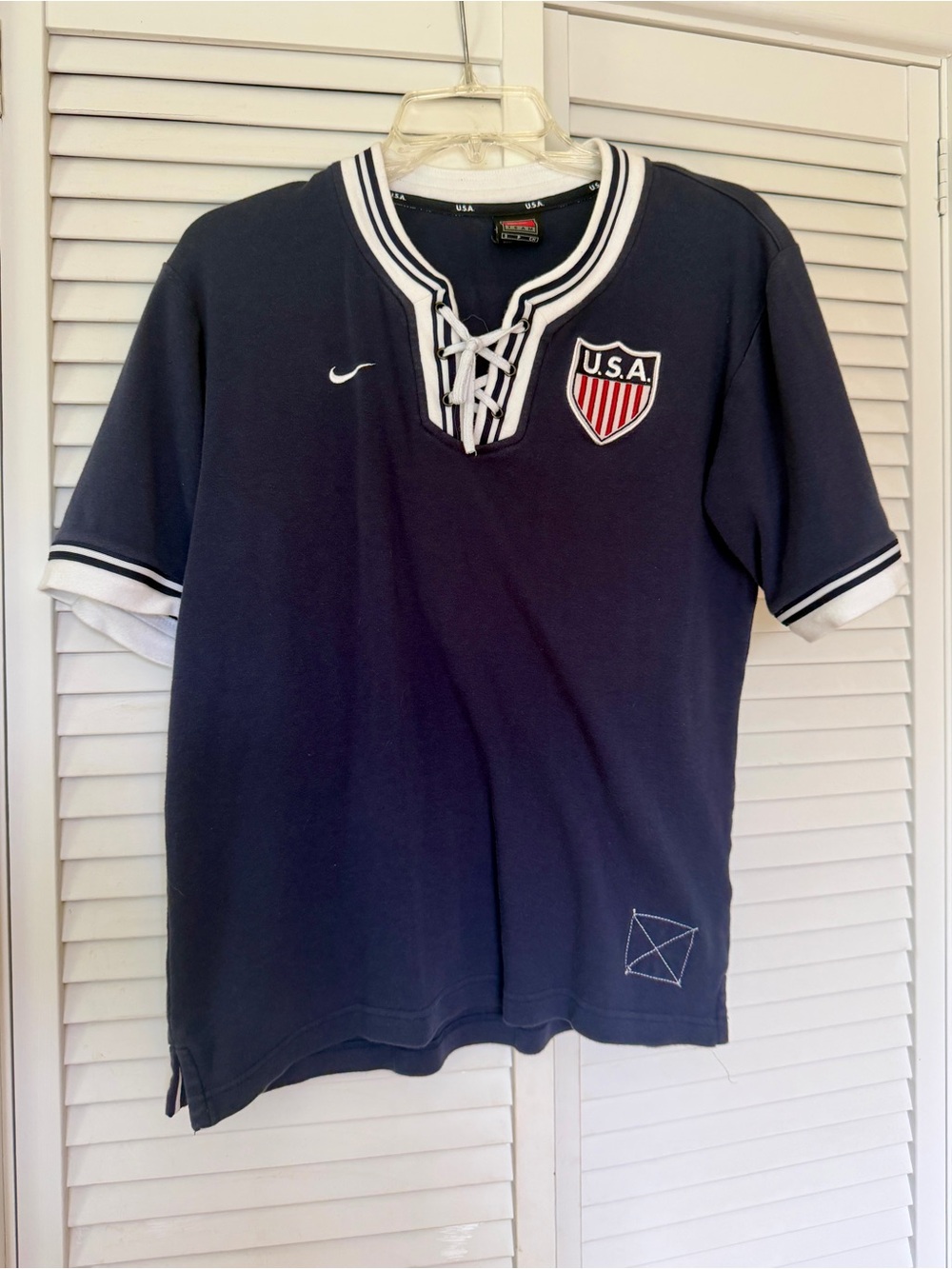 Nike Navy USA Lace-Up Soccer Jersey with White Trim